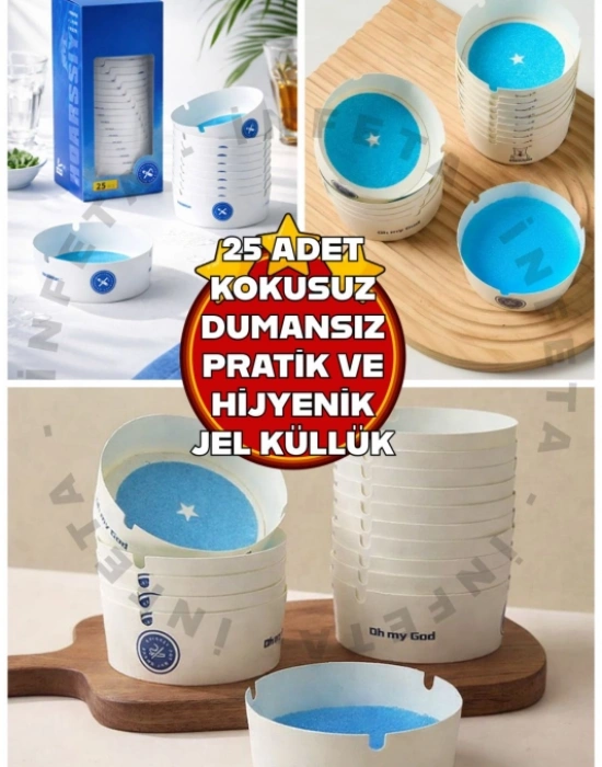 Tek Kullanımlık Kül Tablası Kokusuz Taşınabilir Jel Küllük 25 Adet