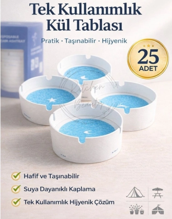 Tek Kullanımlık Kül Tablası Kokusuz Taşınabilir Jel Küllük 25 Adet