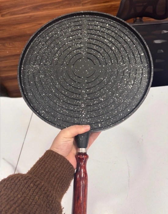 Yeni Model Vernik Saplı Hamarat Çift Taraflı Döküm Bazlama Gözleme Tava 34 Cm