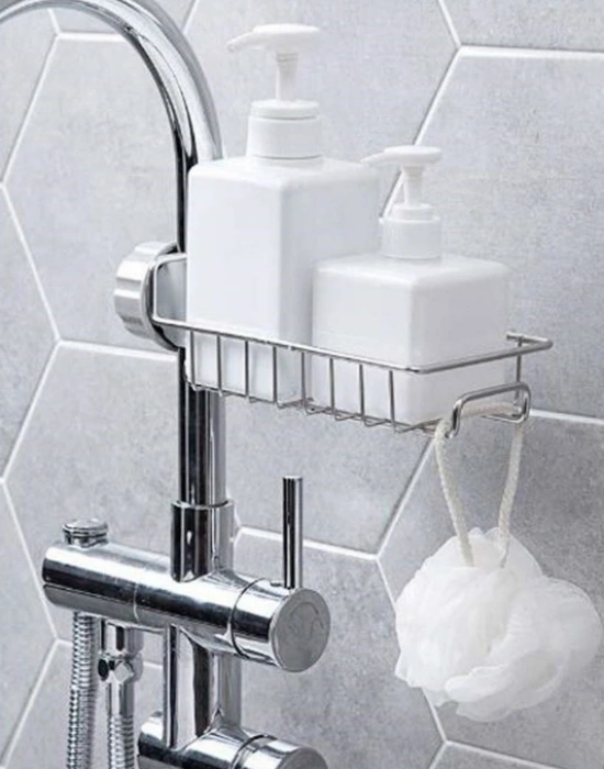 Metal Mutfak Lavabo Ayarlı Musluk Yani Organizer Bulaşık Sünger Düzenleyici  17,5 x 10 x 7 cm Metal Raf Musluk Rafı