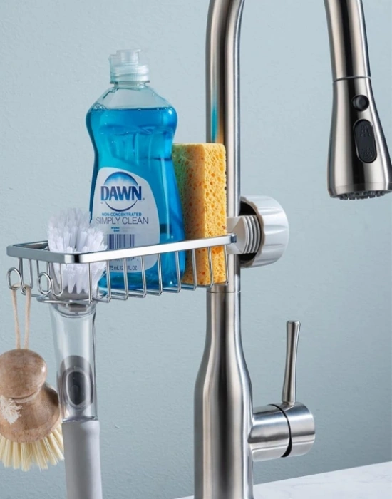 Metal Mutfak Lavabo Ayarlı Musluk Yani Organizer Bulaşık Sünger Düzenleyici  17,5 x 10 x 7 cm Metal Raf Musluk Rafı