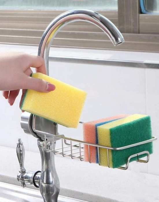 Metal Mutfak Lavabo Ayarlı Musluk Yani Organizer Bulaşık Sünger Düzenleyici  17,5 x 10 x 7 cm Metal Raf Musluk Rafı