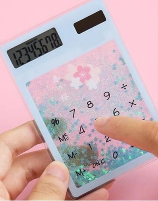 D. Renkli Sulu Simli Figürli Hesap Makinesi  12 x 8 x 1 cm İnce