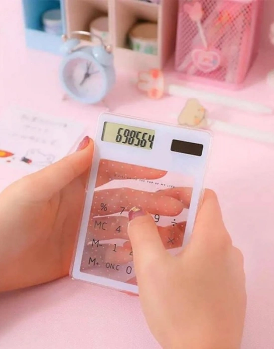 D. Renkli Sulu Simli Figürli Hesap Makinesi  12 x 8 x 1 cm İnce