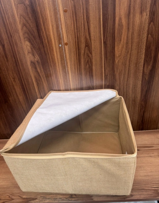 P. Orta Boy Jüt Kumaş Fermuarlı Deri Saplı Baza Altı Dolap İçi Destekli Hurç  35x42x23 cm