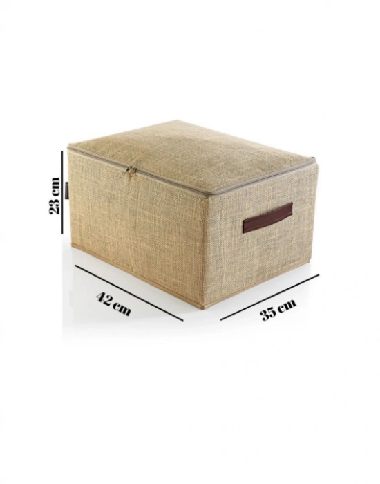 P. Orta Boy Jüt Kumaş Fermuarlı Deri Saplı Baza Altı Dolap İçi Destekli Hurç  35x42x23 cm