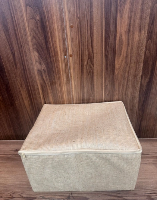 P. Orta Boy Jüt Kumaş Fermuarlı Deri Saplı Baza Altı Dolap İçi Destekli Hurç  35x42x23 cm