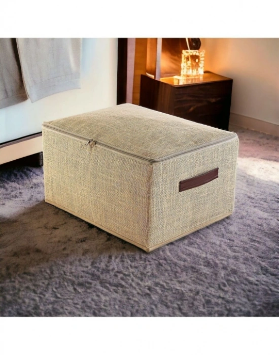 P. Orta Boy Jüt Kumaş Fermuarlı Deri Saplı Baza Altı Dolap İçi Destekli Hurç  35x42x23 cm