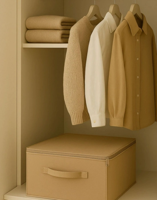 P. Orta Boy Jüt Kumaş Fermuarlı Deri Saplı Baza Altı Dolap İçi Destekli Hurç  35x42x23 cm