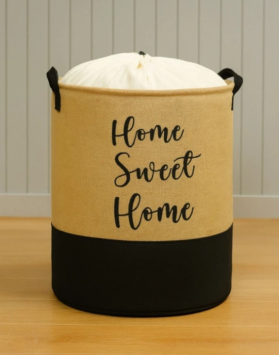 P. Jüt Su Geçirmez Tabanlı Home Sweet Ağzı Büzgülü Katlanır Kirli Çamaşır Dolap İçi Saklama Sepeti 37 x 40 cm