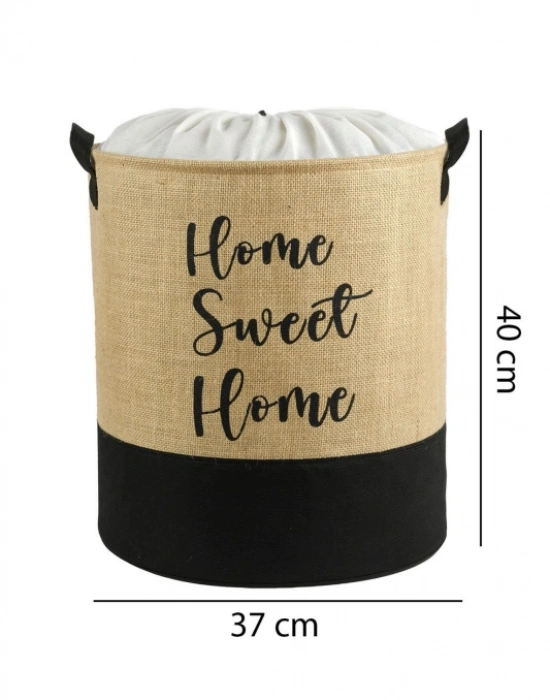 P. Jüt Su Geçirmez Tabanlı Home Sweet Ağzı Büzgülü Katlanır Kirli Çamaşır Dolap İçi Saklama Sepeti 37 x 40 cm