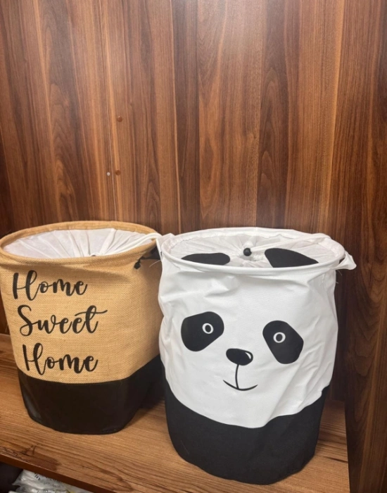 P. Jüt Su Geçirmez Tabanlı Home Sweet Ağzı Büzgülü Katlanır Kirli Çamaşır Dolap İçi Saklama Sepeti 37 x 40 cm