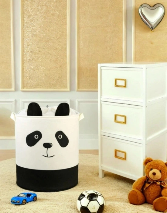 P. Panda Tasarımlı Bebek Çoçuk Odası Fileli Düzenleyici Saklama Kutusu Kirli  Sepeti 37 x 40 cm