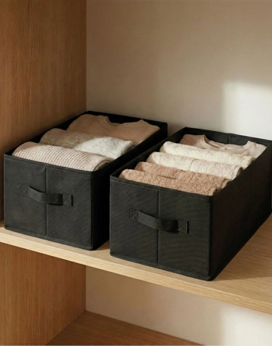 P. Koyu Gri Tela Dolap İçi Düzenleyici Kutu Organızer ( 1 ADET) 45x25x20 CM