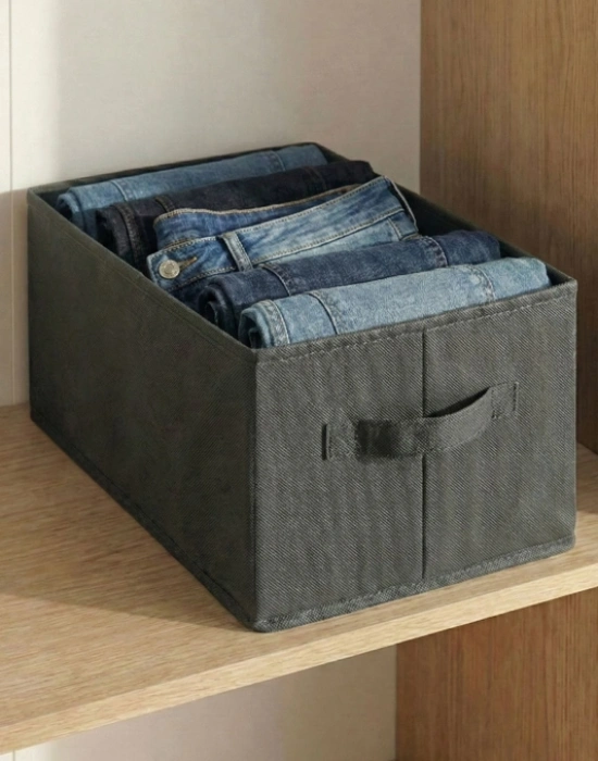 P. Koyu Gri Tela Dolap İçi Düzenleyici Kutu Organızer ( 1 ADET) 45x25x20 CM