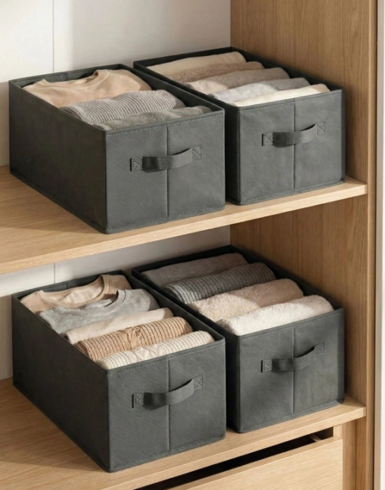 P. Koyu Gri Tela Dolap İçi Düzenleyici Kutu Organızer ( 1 ADET) 45x25x20 CM