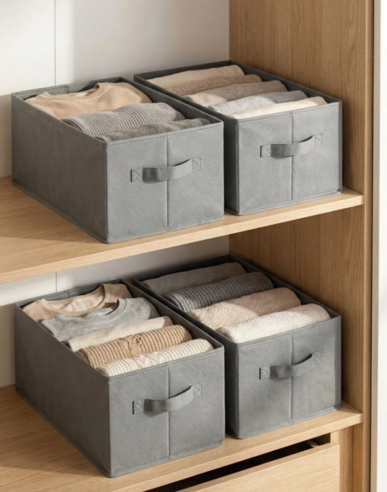 P. Koyu Gri Tela Dolap İçi Düzenleyici Kutu Organızer ( 1 ADET) 45x25x20 CM