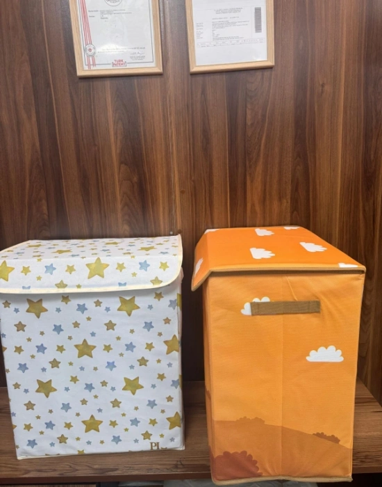 P. Ayı Model Çok Amaçlı Kapaklı Oyuncak Çamaşır Saklama Kutusu Katlanır Düzenleyici 30x40x50 cm