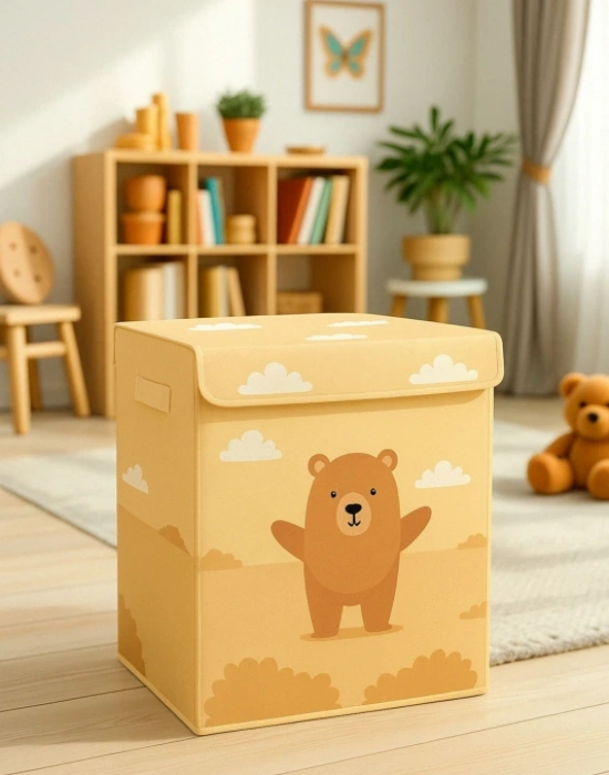 P. Ayı Model Çok Amaçlı Kapaklı Oyuncak Çamaşır Saklama Kutusu Katlanır Düzenleyici 30x40x50 cm