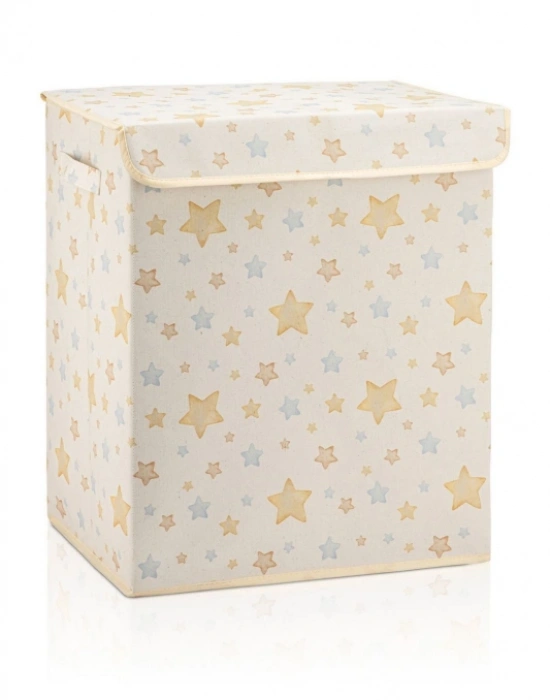 P. Yıldız Desenli Çok Amaçlı Kapaklı Oyuncak Çamaşır Saklama Kutusu Katlanır Düzenleyici 30x40x50 cm
