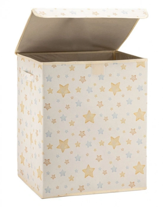 P. Yıldız Desenli Çok Amaçlı Kapaklı Oyuncak Çamaşır Saklama Kutusu Katlanır Düzenleyici 30x40x50 cm