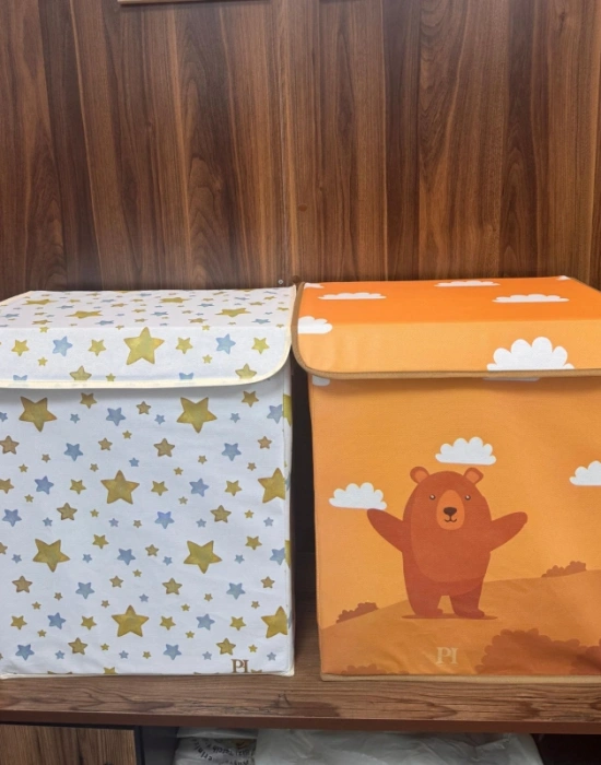 P. Yıldız Desenli Çok Amaçlı Kapaklı Oyuncak Çamaşır Saklama Kutusu Katlanır Düzenleyici 30x40x50 cm