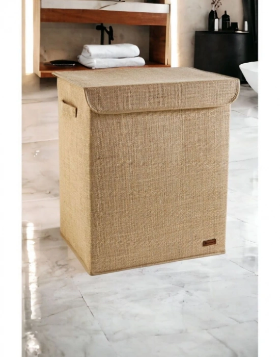 P. Jüt Kapaklı Katlanır Kirli Çamaşır Çocuk Odası Oyuncak Saklama Kutusu Sepet 40x50x30 cm