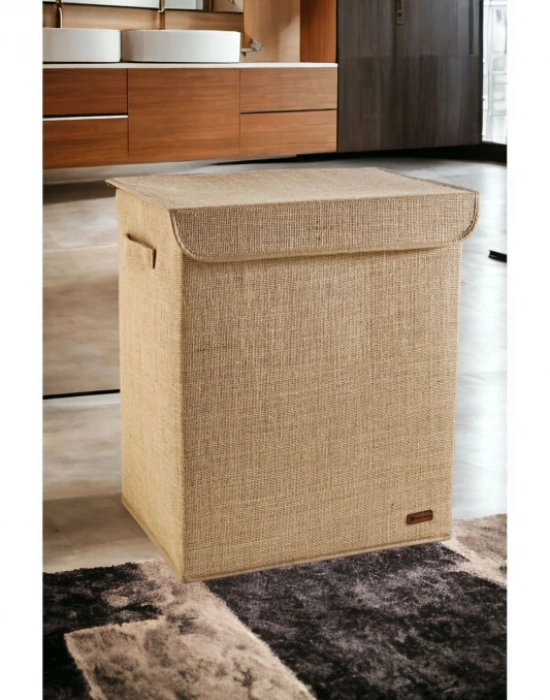 P. Jüt Kapaklı Katlanır Kirli Çamaşır Çocuk Odası Oyuncak Saklama Kutusu Sepet 40x50x30 cm