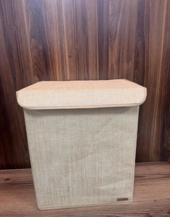 P. Jüt Kapaklı Katlanır Kirli Çamaşır Çocuk Odası Oyuncak Saklama Kutusu Sepet 40x50x30 cm