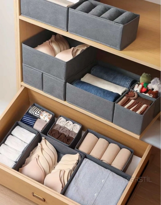 P. 4Lü Antrasit Çekmece İçi Organizer Kutu Düzenleyici Sepet Seti