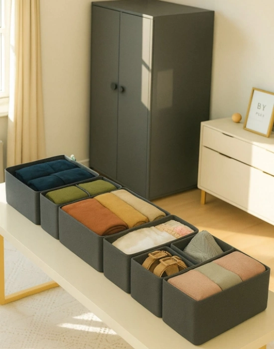 P. 4Lü Antrasit Çekmece İçi Organizer Kutu Düzenleyici Sepet Seti