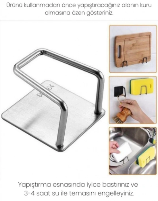Krom Yapışkanlı Bulaşık Sünger Tutucu Evye Düzenleyici Süngerlik 5 x 5 Cm