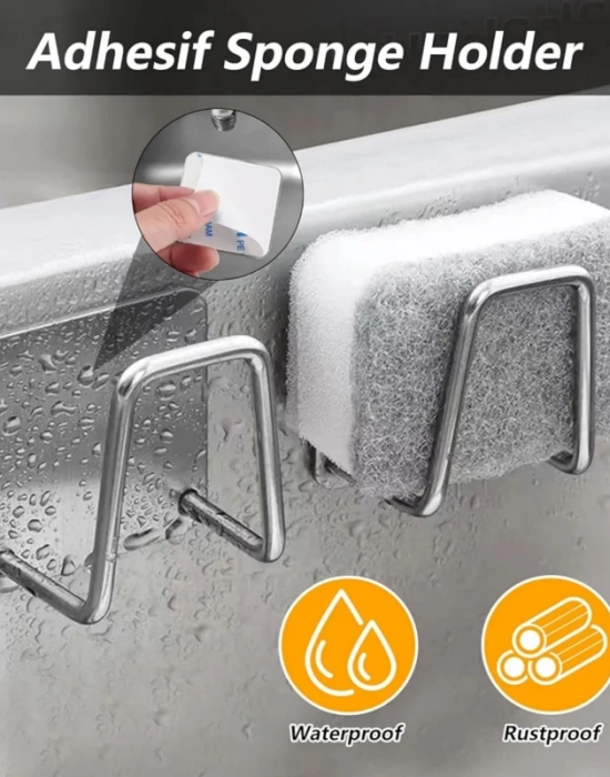 Krom Yapışkanlı Bulaşık Sünger Tutucu Evye Düzenleyici Süngerlik 5 x 5 Cm