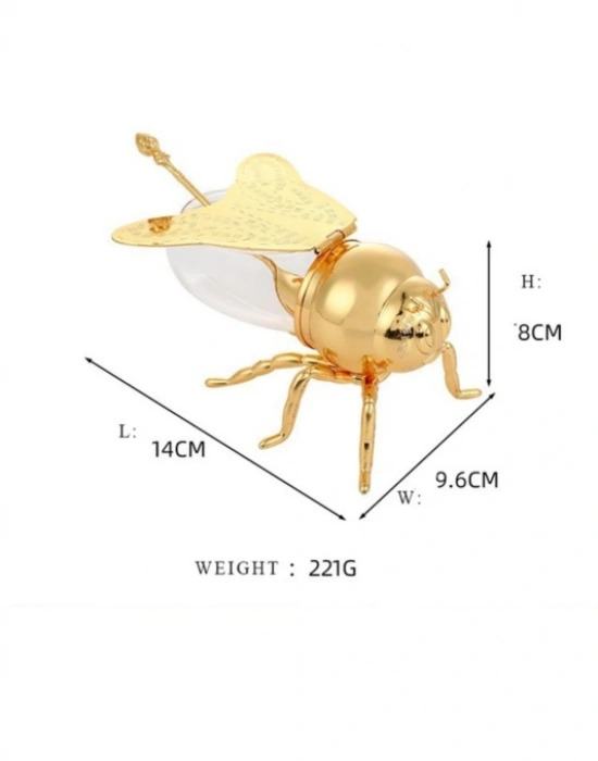 Arı Tasarımlı Bal Kabı Ballık  Kaşık Hediyeli Gold Kaplama Plastik
