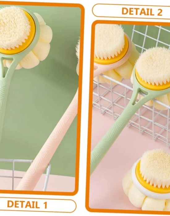 2si 1 Arada Uzun Saplı Duş Fırçası masaj Etkili Kıl ve Lifli Çift Yönlü Banyo Fırçası