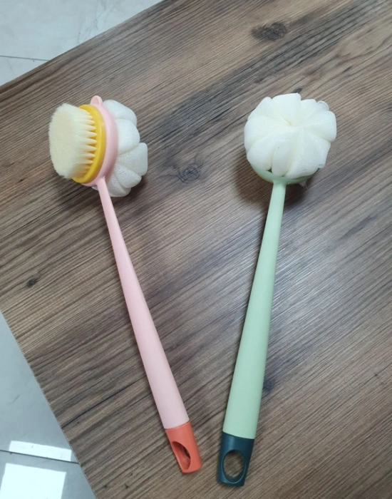 2si 1 Arada Uzun Saplı Duş Fırçası masaj Etkili Kıl ve Lifli Çift Yönlü Banyo Fırçası