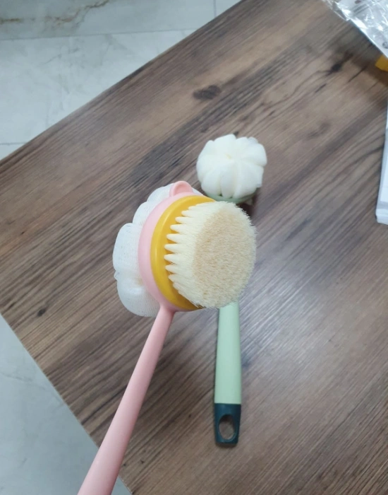 2si 1 Arada Uzun Saplı Duş Fırçası masaj Etkili Kıl ve Lifli Çift Yönlü Banyo Fırçası