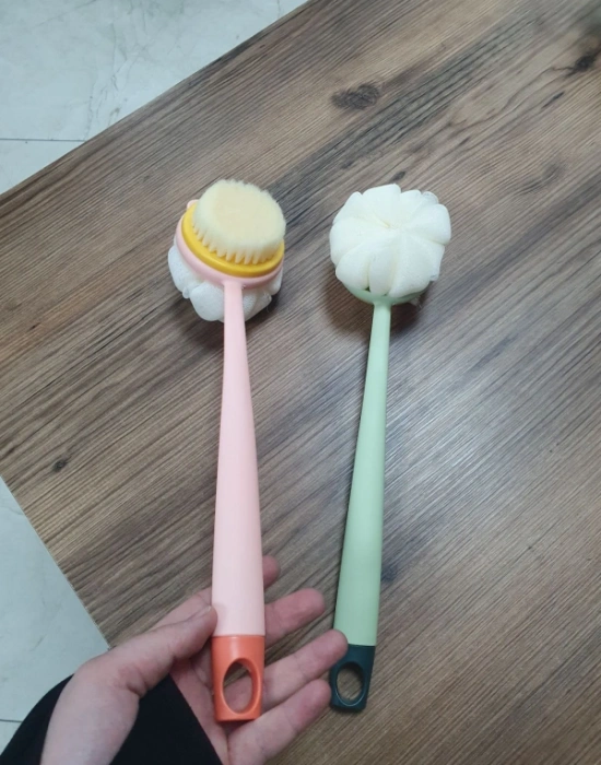 2si 1 Arada Uzun Saplı Duş Fırçası masaj Etkili Kıl ve Lifli Çift Yönlü Banyo Fırçası