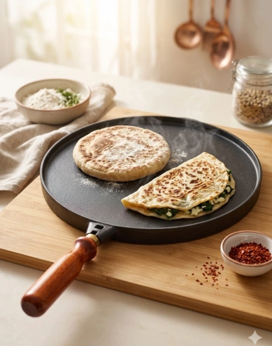 Chefiora Marka Döküm Titanyum Kaplama Bazlama Gözleme Tavası Çift Taraflı Vernik Saplı 36 Cm