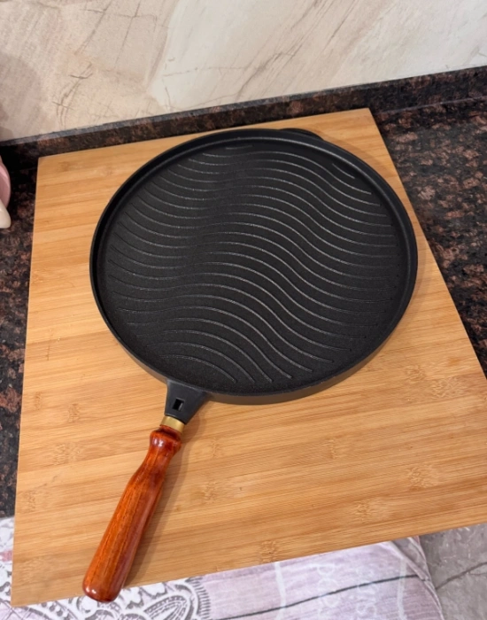 Chefiora Marka Döküm Titanyum Kaplama Bazlama Gözleme Tavası Çift Taraflı Vernik Saplı 36 Cm