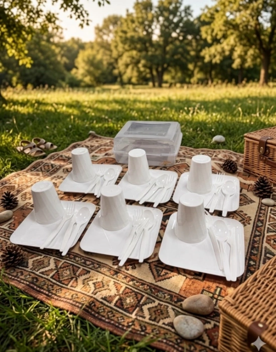 T. 32 Parça Piknik Seti Beyaz Renk Kare