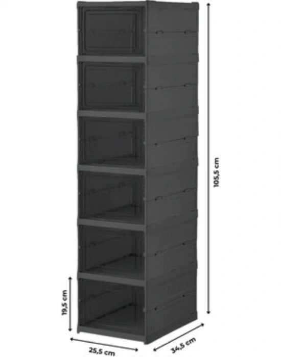 Brns 6 Katlı Lüks Ayakkabılık Terlik Kutusu GRİ