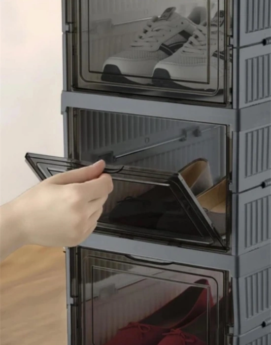 Brns 6 Katlı Lüks Ayakkabılık Terlik Kutusu GRİ