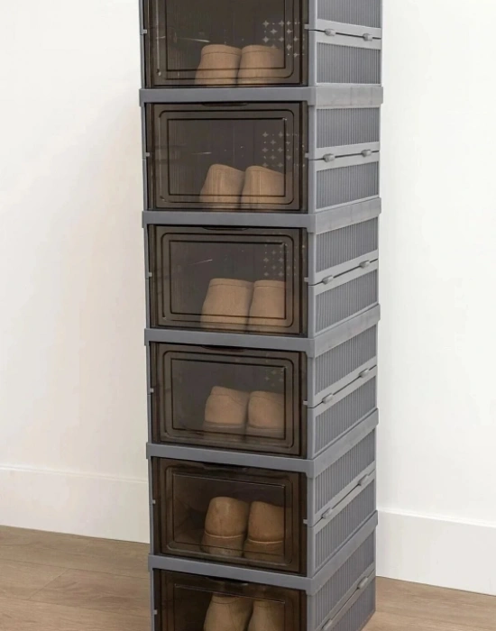 Brns 6 Katlı Lüks Ayakkabılık Terlik Kutusu GRİ