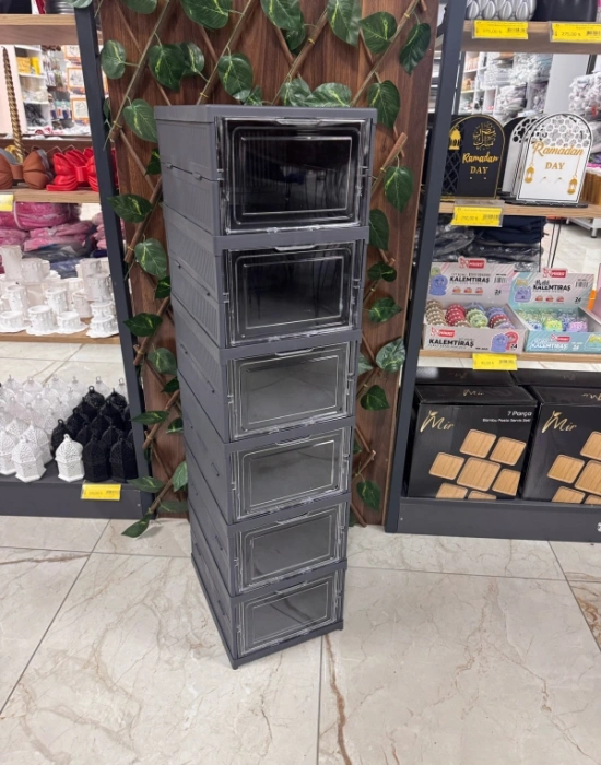 Brns 6 Katlı Lüks Ayakkabılık Terlik Kutusu GRİ