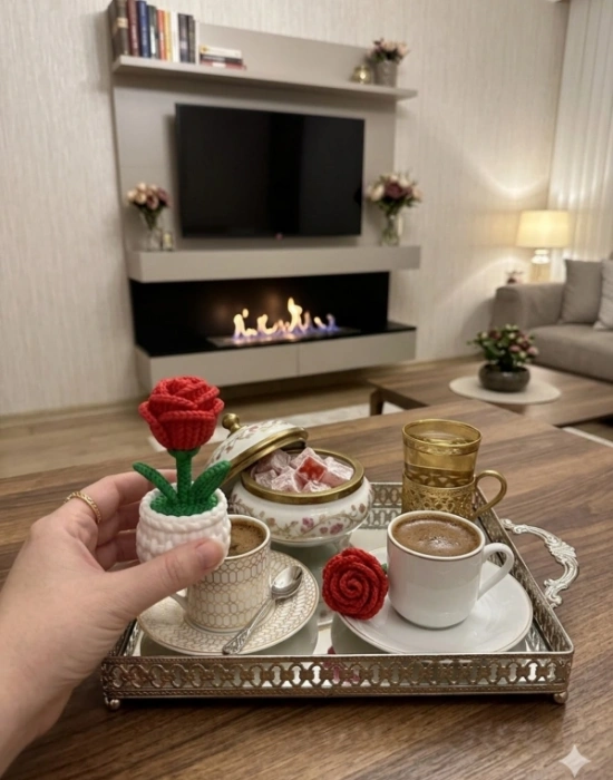 Km Group Saksılı Gül Obje Figür 10 x 5 cm