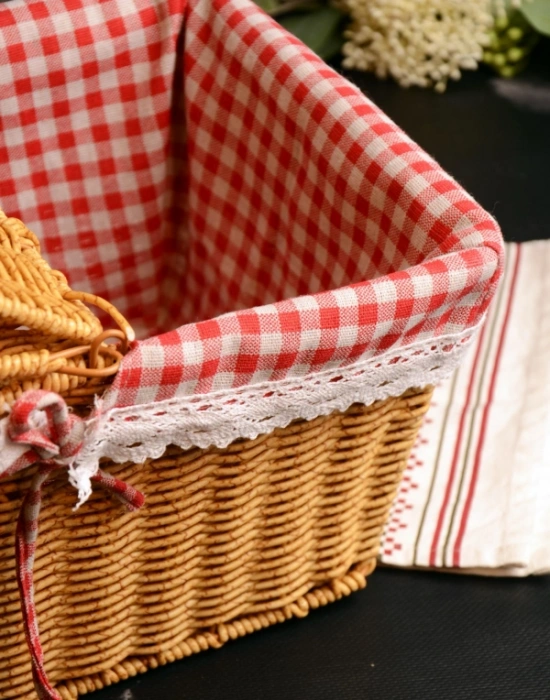 Ç. Açık Renk Kare Rattan Hasır Piknik Sepeti Vintage Sepet