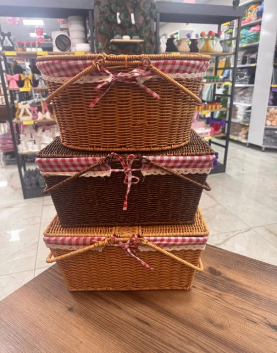 Ç. Açık Renk Oval Rattan Hasır Piknik Sepeti Vintage Sepet
