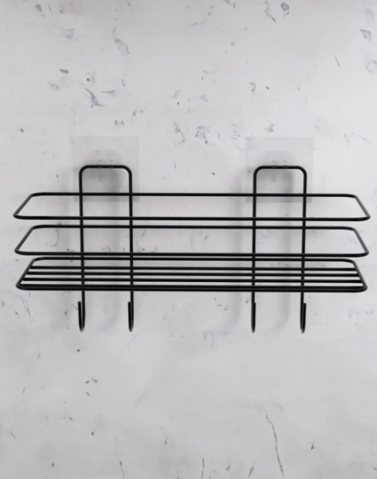 Ç. Kancalı Çok Amaçlı MetaL Askı  Şampuanlık Siyah