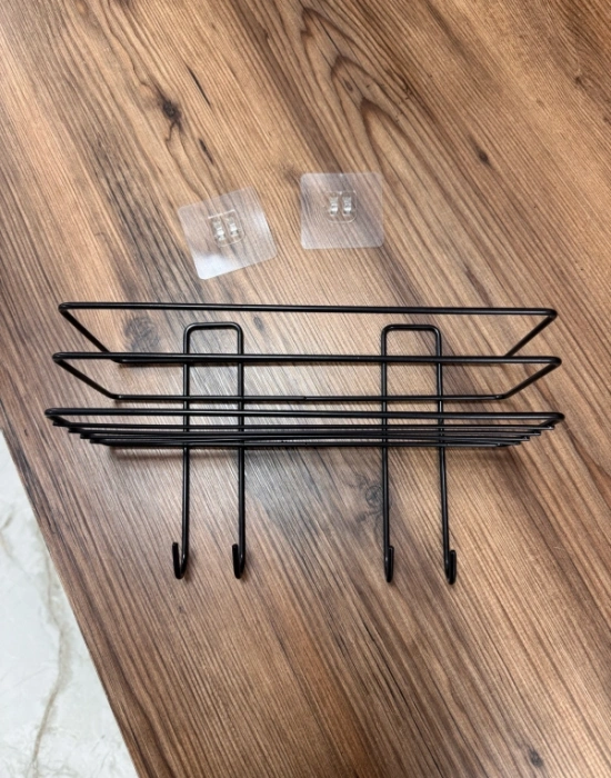 Ç. Kancalı Çok Amaçlı MetaL Askı  Şampuanlık Siyah